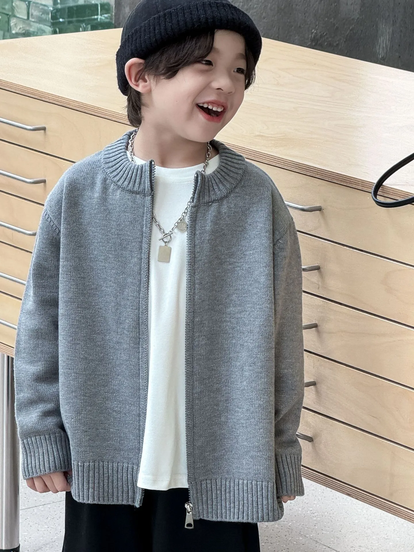 【90-140cm】キッズ ファッション  男の子  ジッパー ニットカーディガン  セーター トップス 子供服