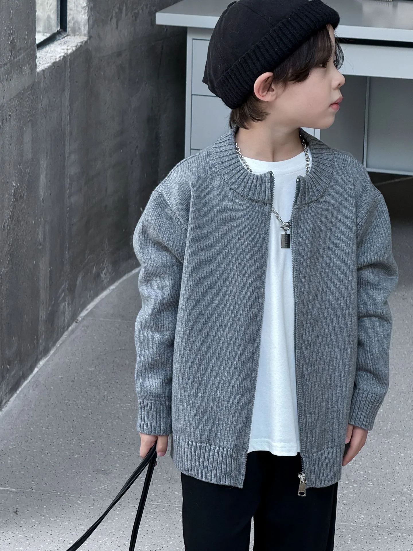 【90-140cm】キッズ ファッション  男の子  ジッパー ニットカーディガン  セーター トップス 子供服