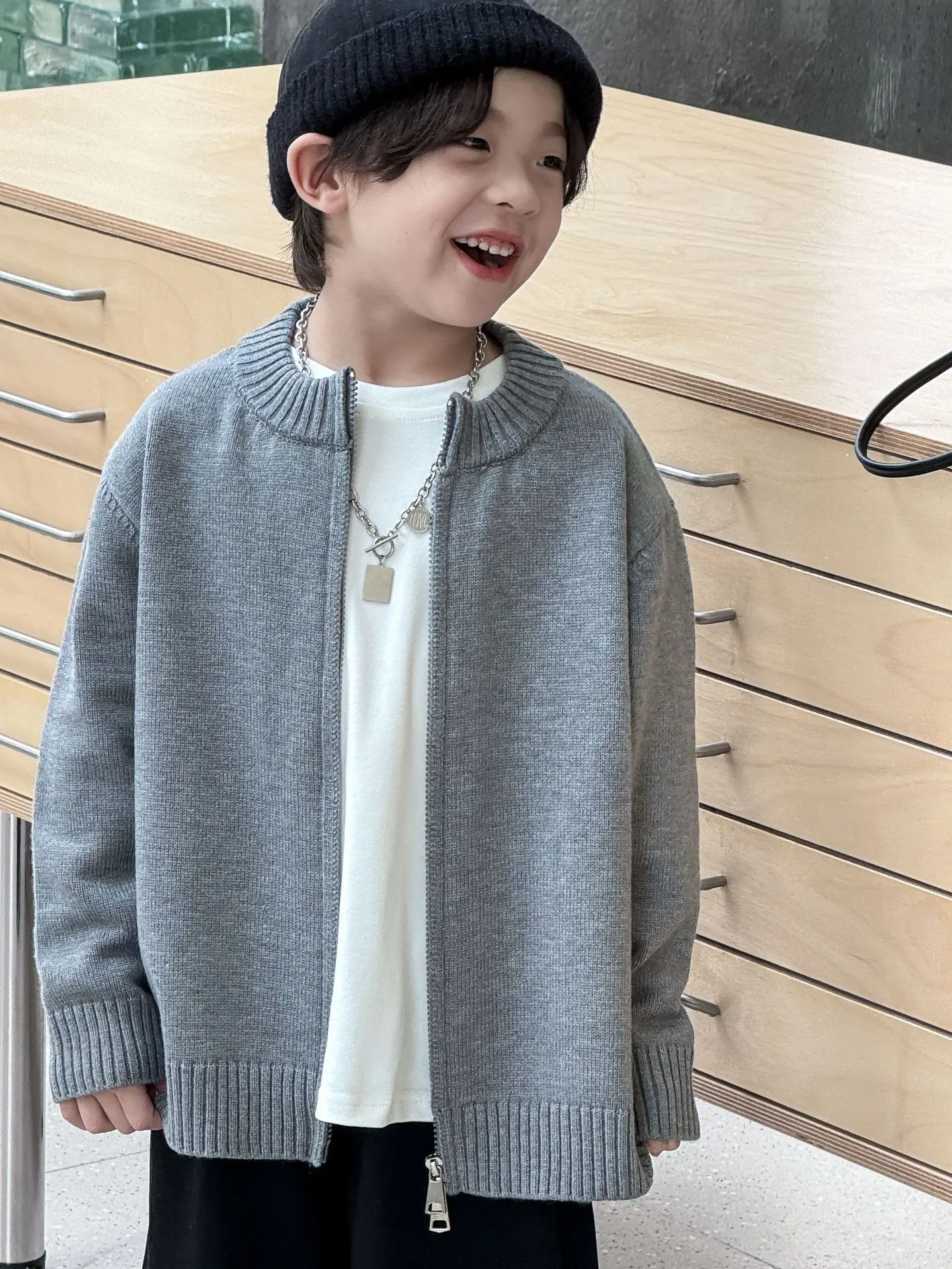 【90-140cm】キッズ ファッション  男の子  ジッパー ニットカーディガン  セーター トップス 子供服