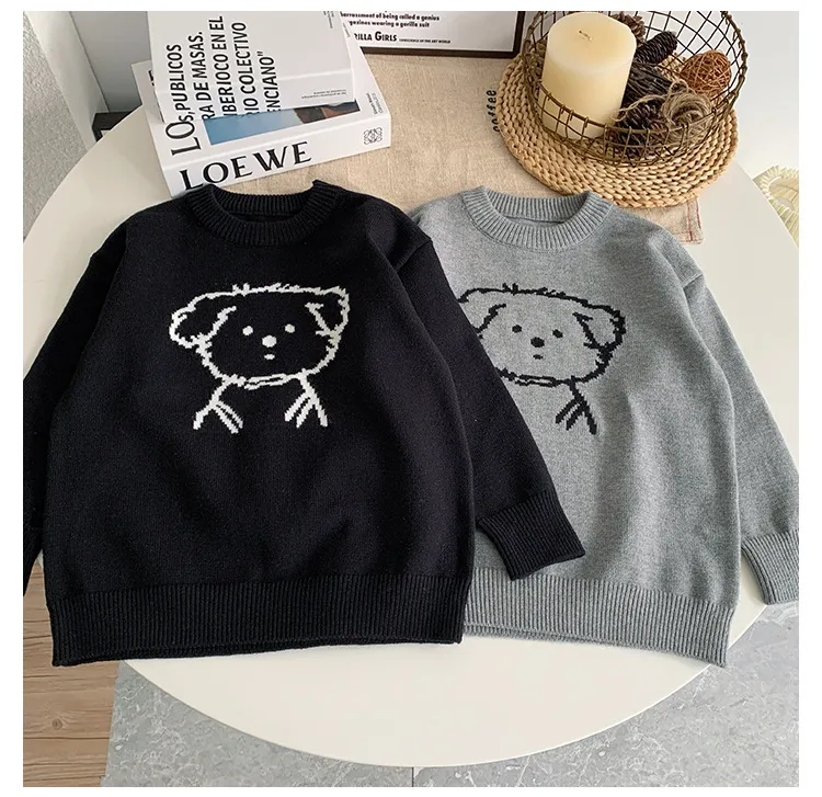 【90-150cm】可愛い おしゃれ キッズ ジュニア トップス ニットセーター 子供服 犬柄