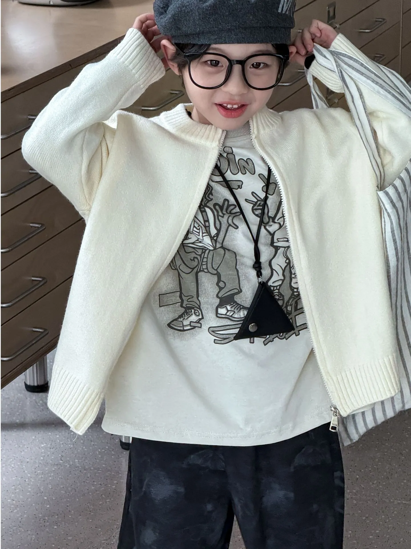 【90-140cm】キッズ ファッション  男の子  ジッパー ニットカーディガン  セーター トップス 子供服