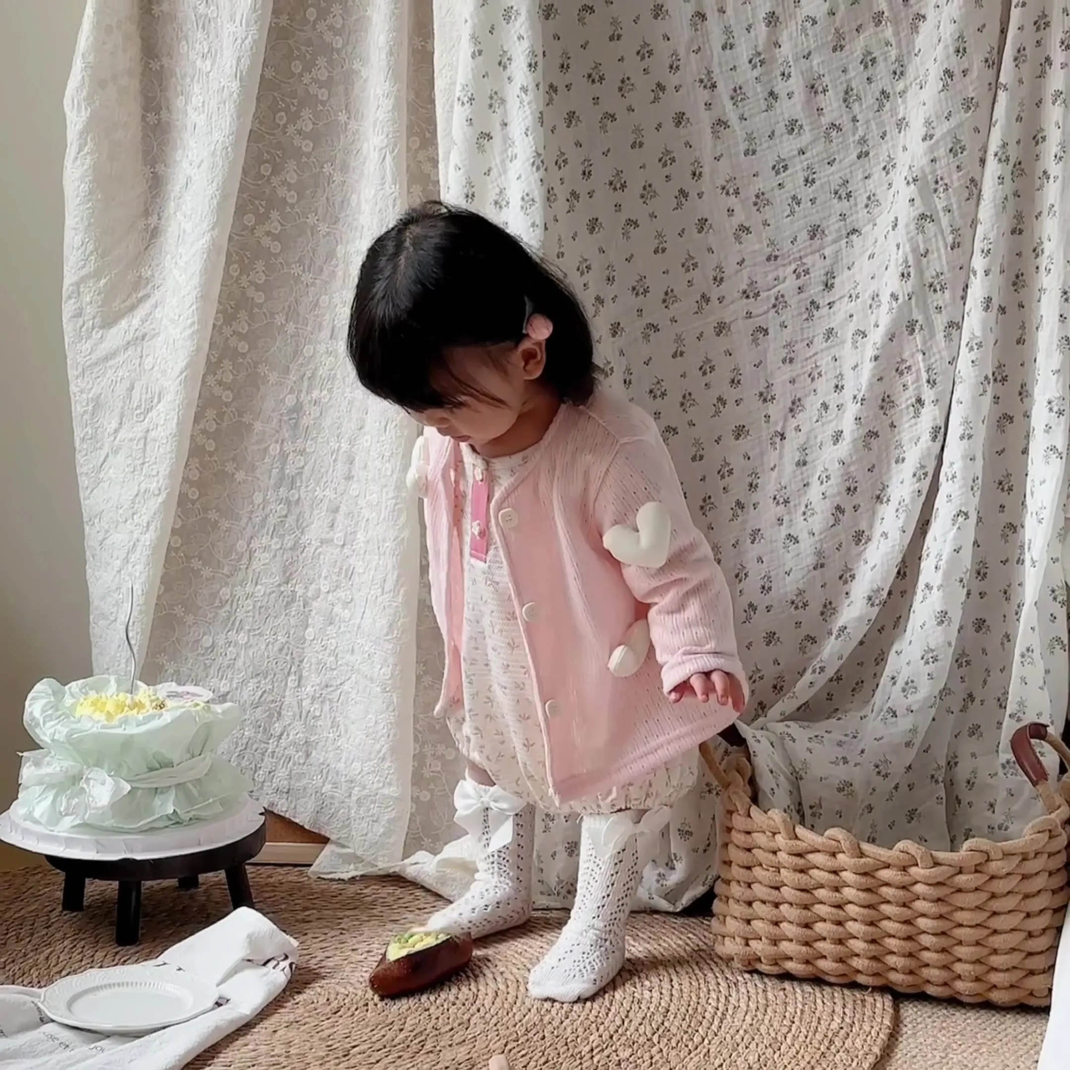 【73-100cm】可愛い ハートがポイント 外出 普段着 ベビー服 長袖 赤ちゃん アウター カーディガン