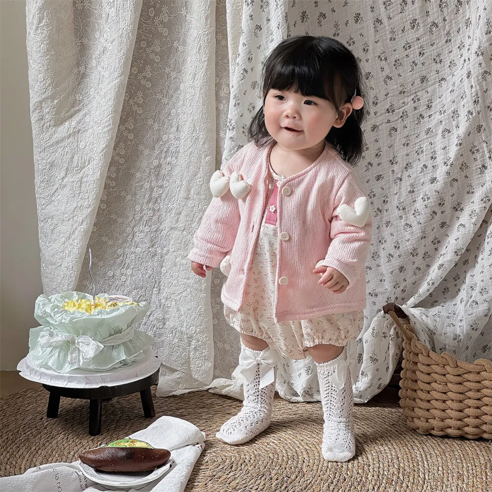 【73-100cm】可愛い ハートがポイント 外出 普段着 ベビー服 長袖 赤ちゃん アウター カーディガン