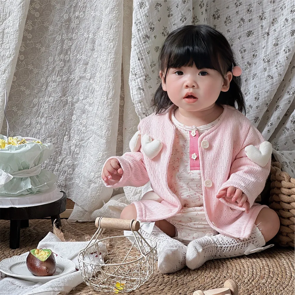 【73-100cm】可愛い ハートがポイント 外出 普段着 ベビー服 長袖 赤ちゃん アウター カーディガン