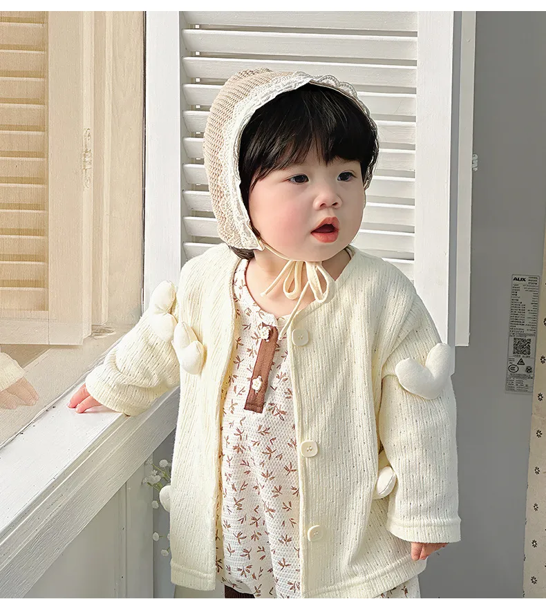 【73-100cm】可愛い ハートがポイント 外出 普段着 ベビー服 長袖 赤ちゃん アウター カーディガン