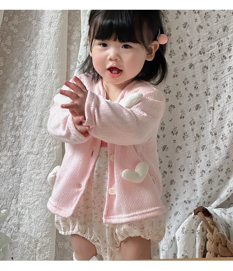 【73-100cm】可愛い ハートがポイント 外出 普段着 ベビー服 長袖 赤ちゃん アウター カーディガン