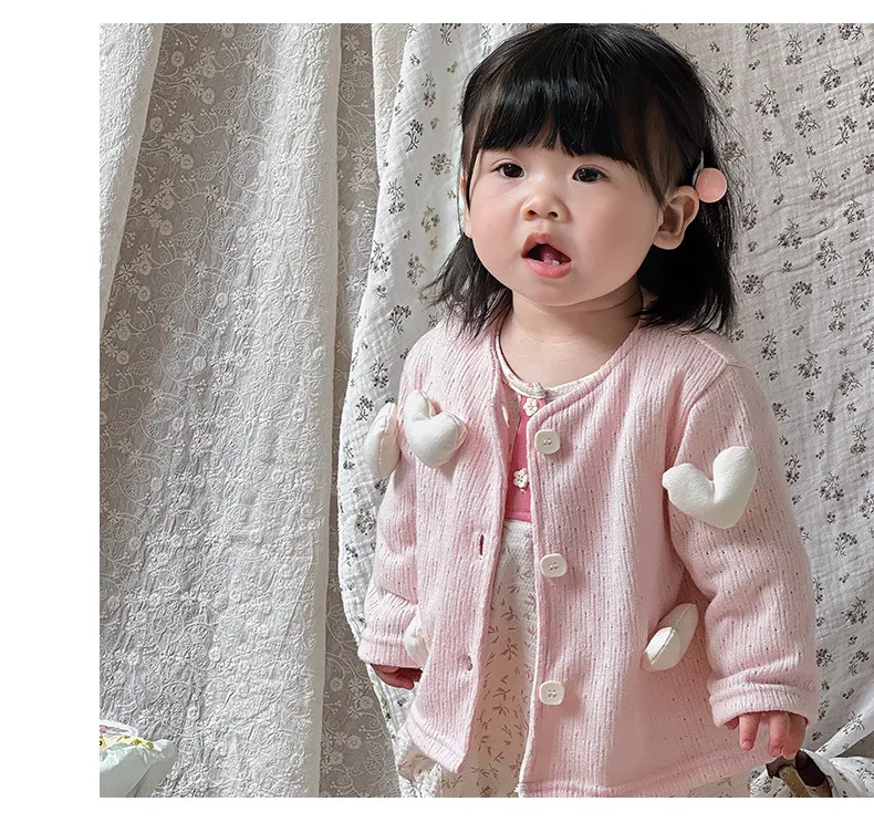 【73-100cm】可愛い ハートがポイント 外出 普段着 ベビー服 長袖 赤ちゃん アウター カーディガン