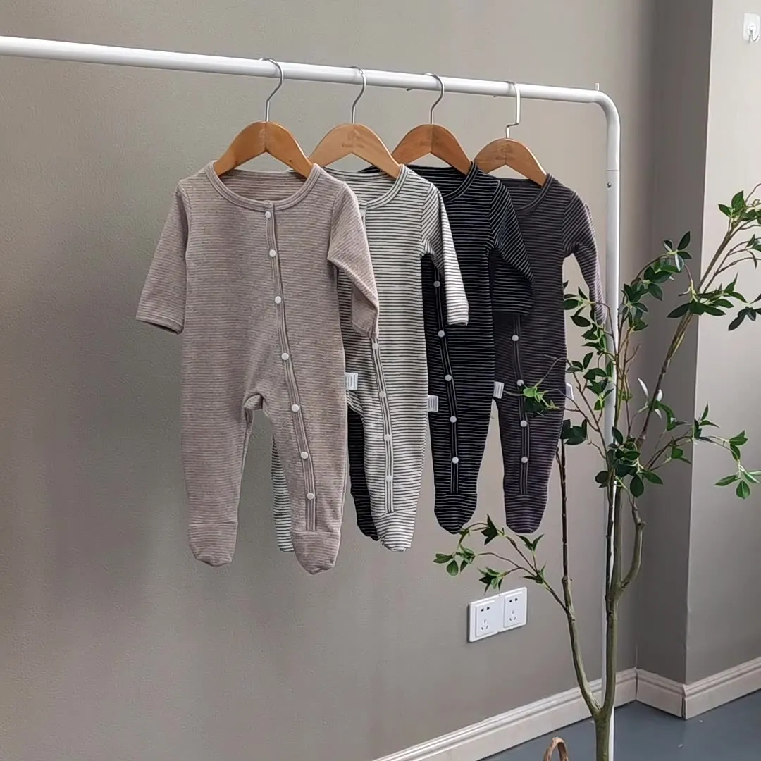 【66-90cm】人気商品 シンプル 日常 肌に優しい 着やすい ボーダー柄 ベビー 長袖 ロンパース
