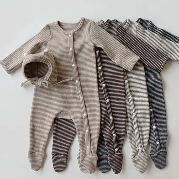 【66-90cm】人気商品 シンプル 日常 肌に優しい 着やすい ボーダー柄 ベビー 長袖 ロンパース