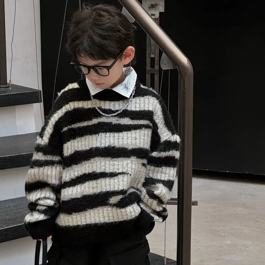 【90-150cm】かっこいい 流行 ボーダー ニット セーター キッズ 男の子 トップス 子供服