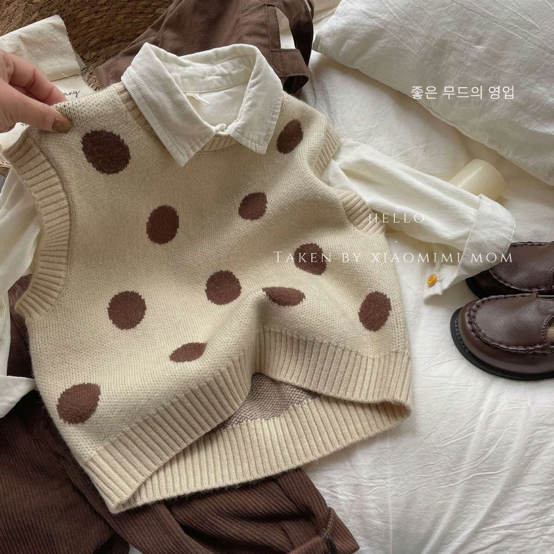 【90-130cm】人気商品 可愛い 合わせやすい  シンプル  レトロ 水玉  女の子 タンクトップ