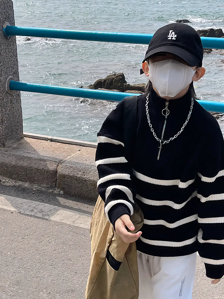 【100-150cm】絶対後悔しない  ファッション  カジュアル  合わせやすい  ボーダー柄  男の子  セーター