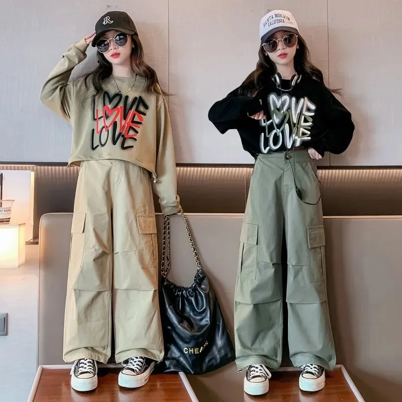 【110-170cm】二点セット 超ファッション おしゃれ カジュアル クール 女の子 Tシャツ+パンツ=セットアップ