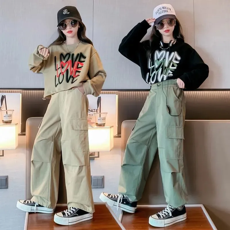 【110-170cm】二点セット 超ファッション おしゃれ  カジュアル  クール 女の子 Ｔシャツ＋パンツ＝セットアップ