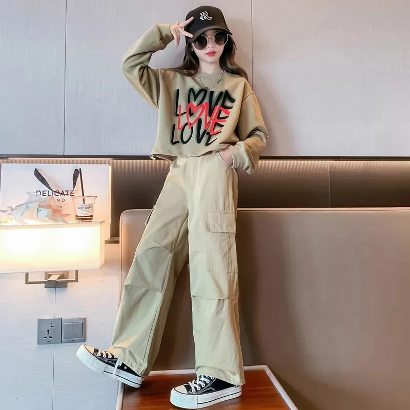 【110-170cm】二点セット 超ファッション おしゃれ カジュアル クール 女の子 Tシャツ+パンツ=セットアップ