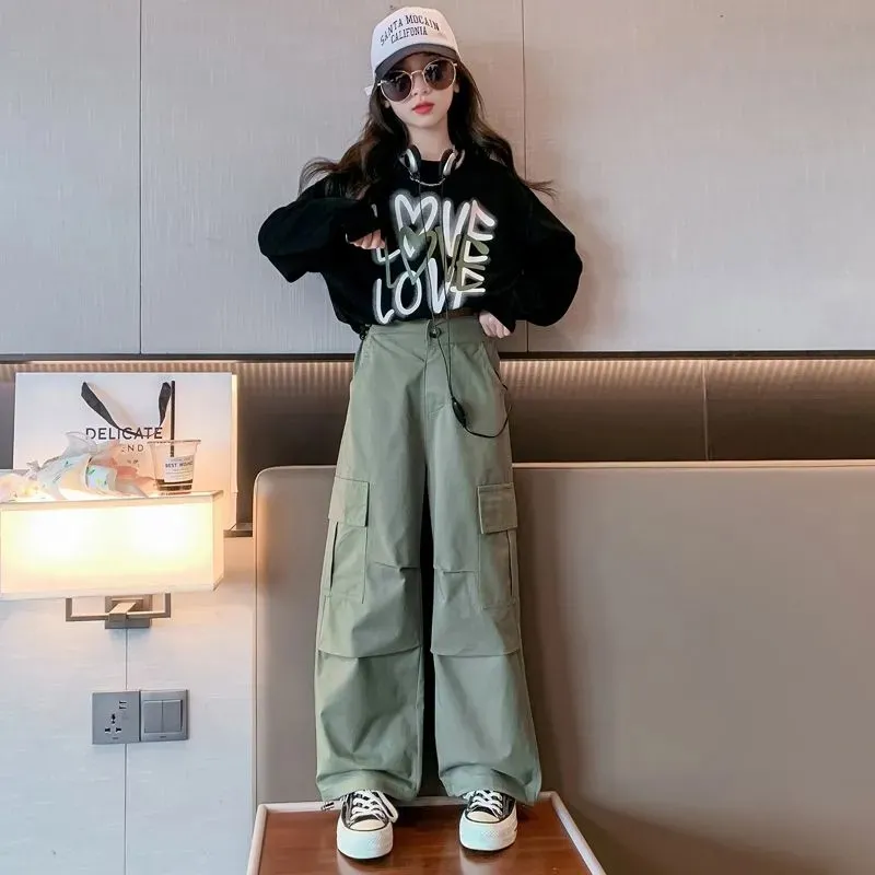 【110-170cm】二点セット 超ファッション おしゃれ カジュアル クール 女の子 Tシャツ+パンツ=セットアップ