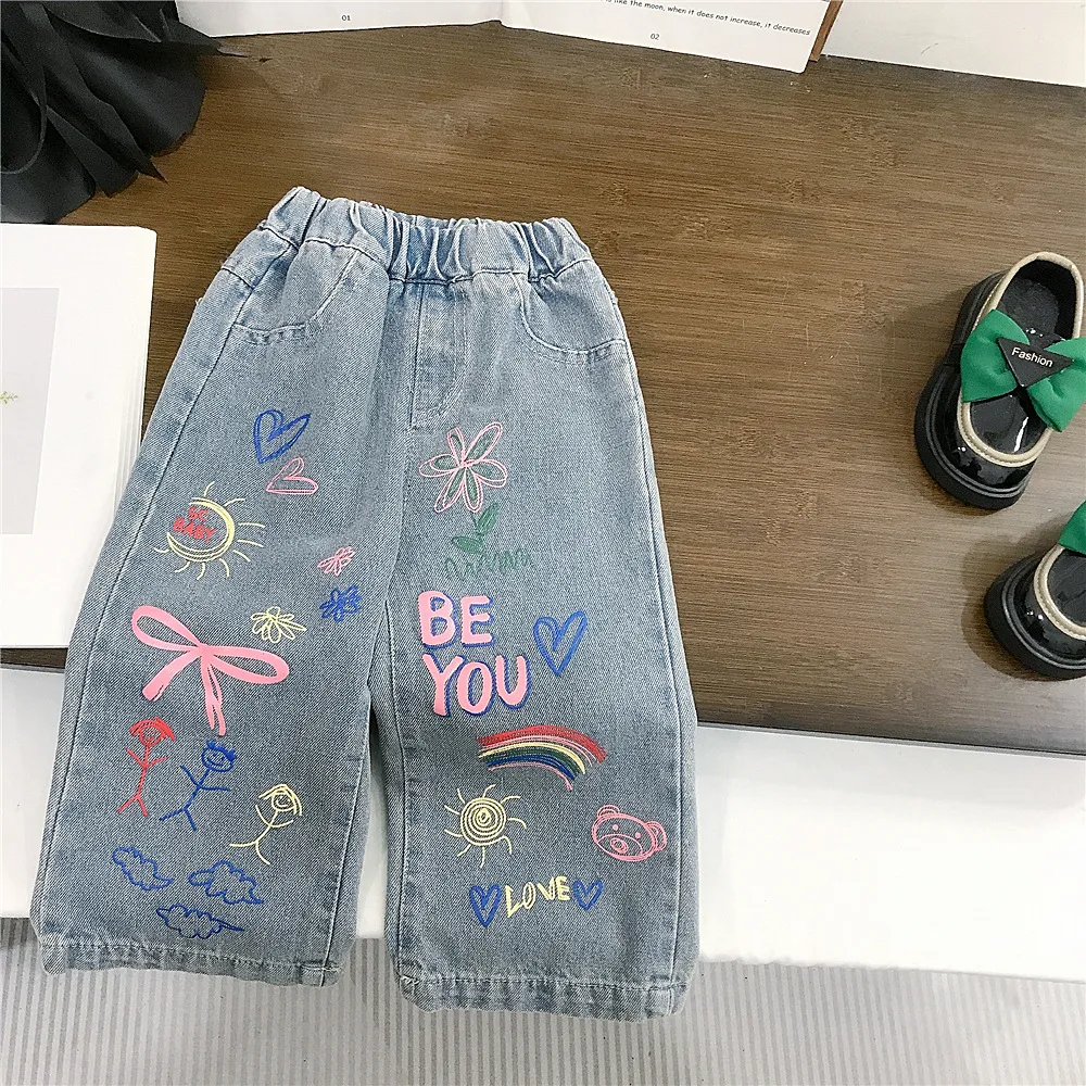 【90-140cm】大人気  特別なデザイン  おしゃれ  合わせやすい  ガーリッシュ  女の子 デニム パンツ
