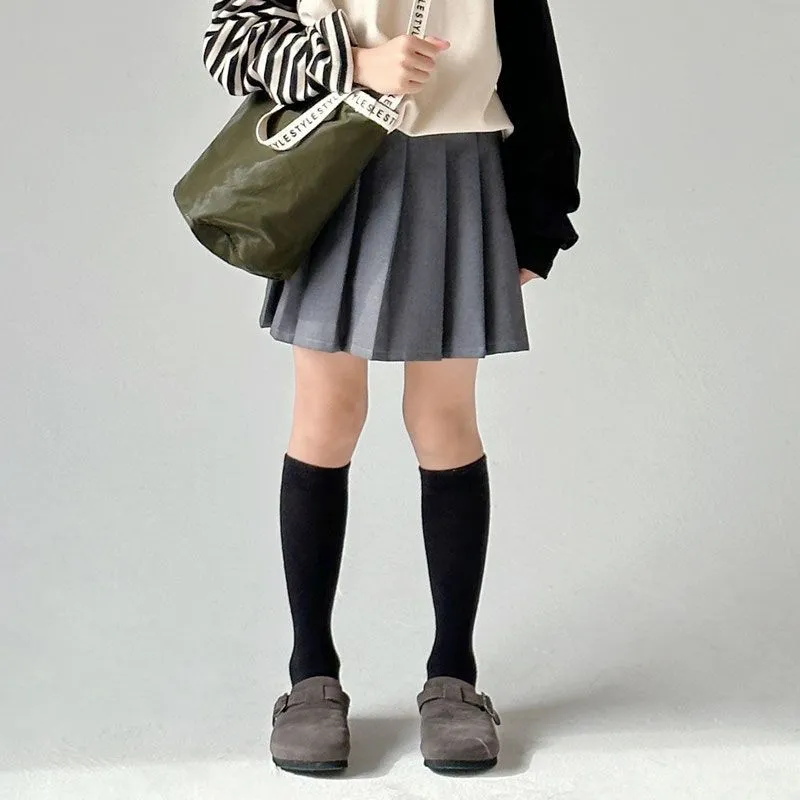 【110-160cm】二点セット 単品注文可 おしゃれ  ガーリッシュ 学園風  女の子 長袖Ｔシャツ+プリーツ セットアップ
