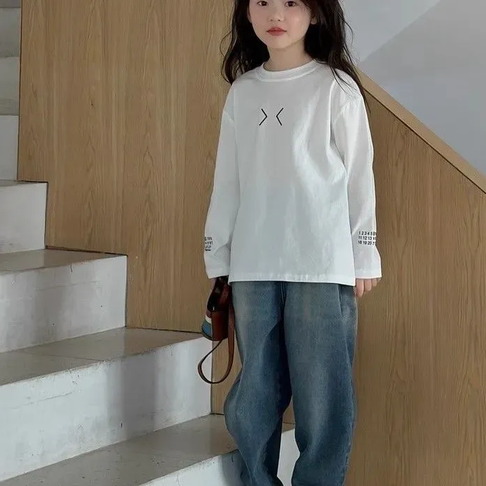 【100-160cm】大人気 毎日着たくなる カジュアル シンプル きれいめ 女の子 長袖 Ｔシャツ