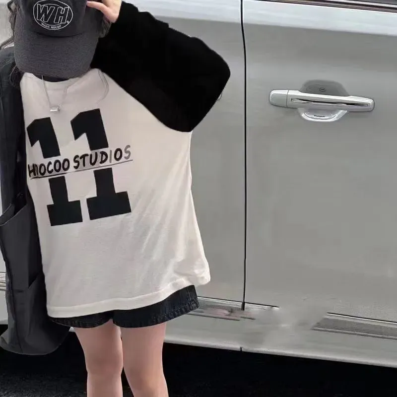 【100-160cm】絶対ほしい  合わせやすい カジュアル シンプル きれいめ 配色 女の子 長袖 Ｔシャツ