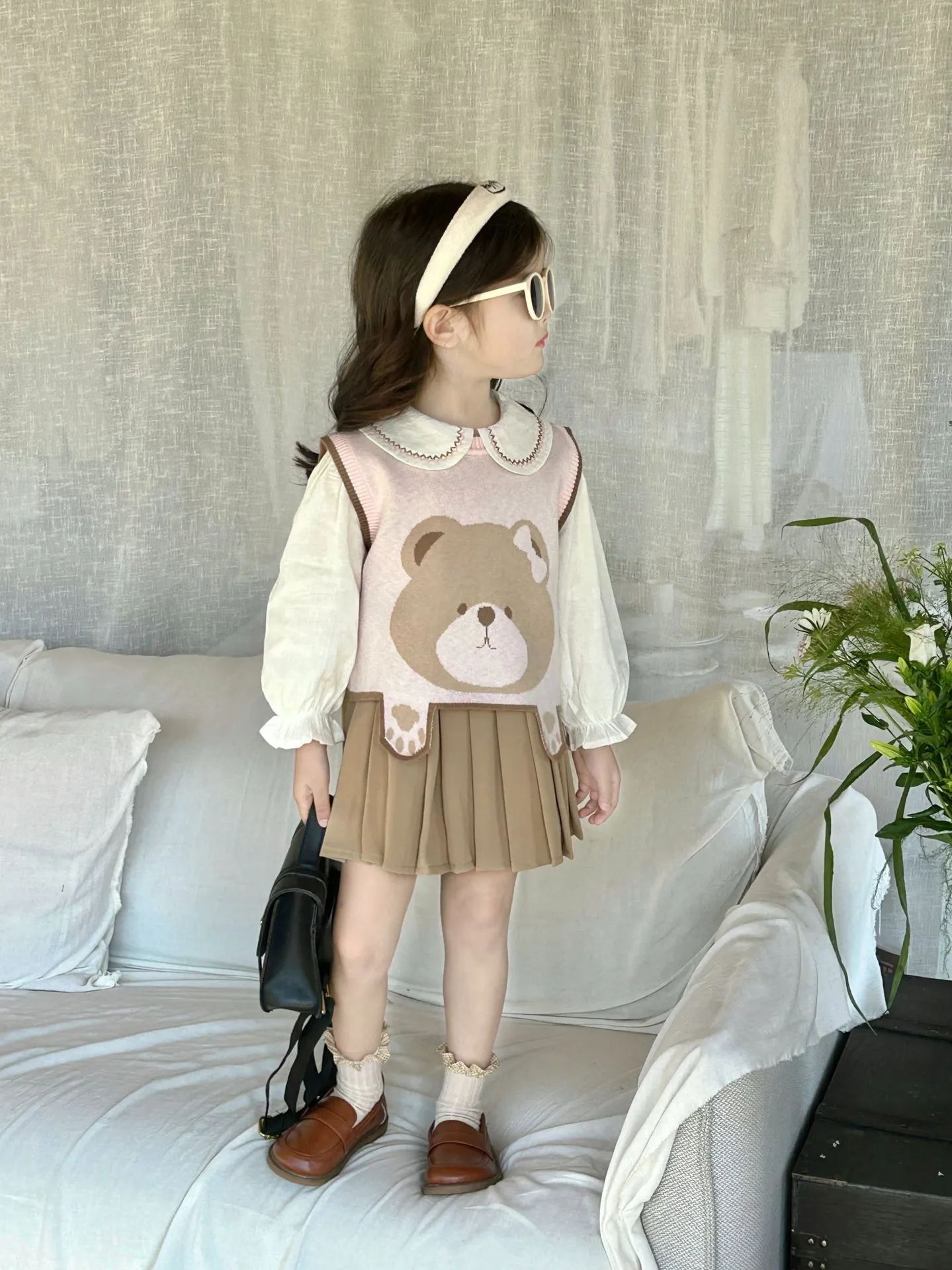 【90-140cm】おしゃれ  毎日着たくなる  可愛い スウィート  学園風  女の子  タンクトップ/シャツ/プリーツ