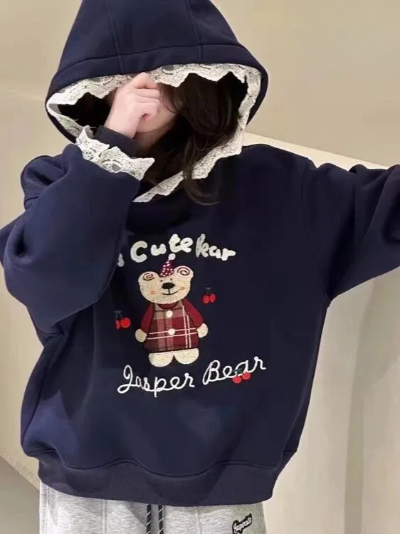 【130-170cm】パーカー 女の子 ルーズ カートゥーン 合わせやすい フード付き パーカー