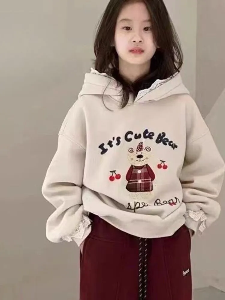 【130-170cm】パーカー 女の子 ルーズ カートゥーン 合わせやすい フード付き パーカー