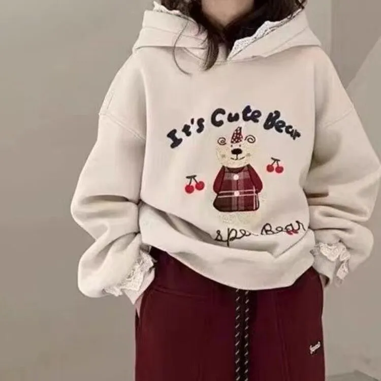 【130-170cm】パーカー 女の子 ルーズ カートゥーン 合わせやすい フード付き パーカー