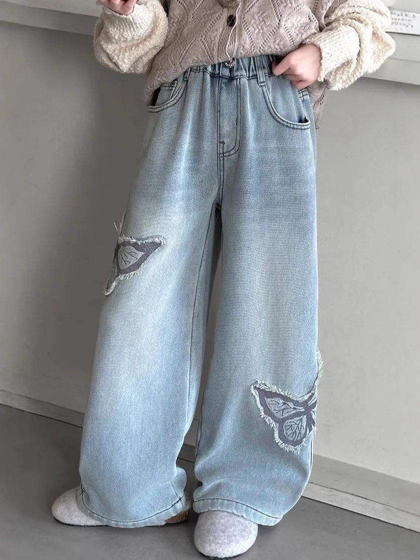 【120-170cm】デニムパンツ 女の子 カジュアル 履きやすい 合わせやすい トレンド デニム ワイドパンツ