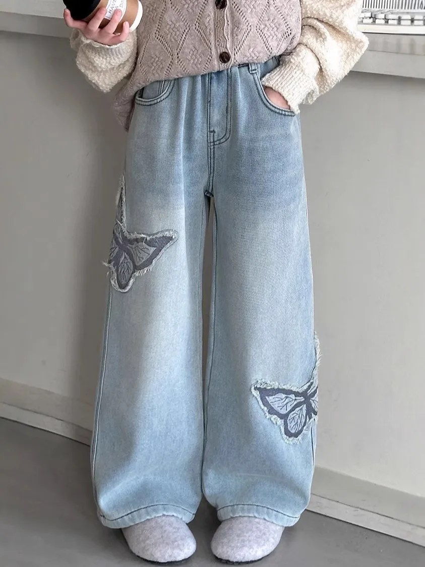 【120-170cm】デニムパンツ 女の子 カジュアル 履きやすい 合わせやすい トレンド デニム ワイドパンツ