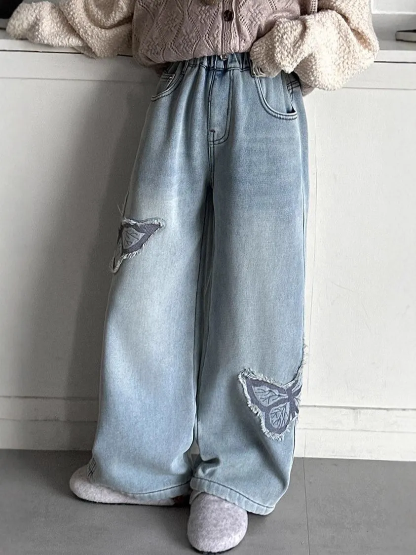 【120-170cm】デニムパンツ 女の子 カジュアル 履きやすい 合わせやすい トレンド デニム ワイドパンツ