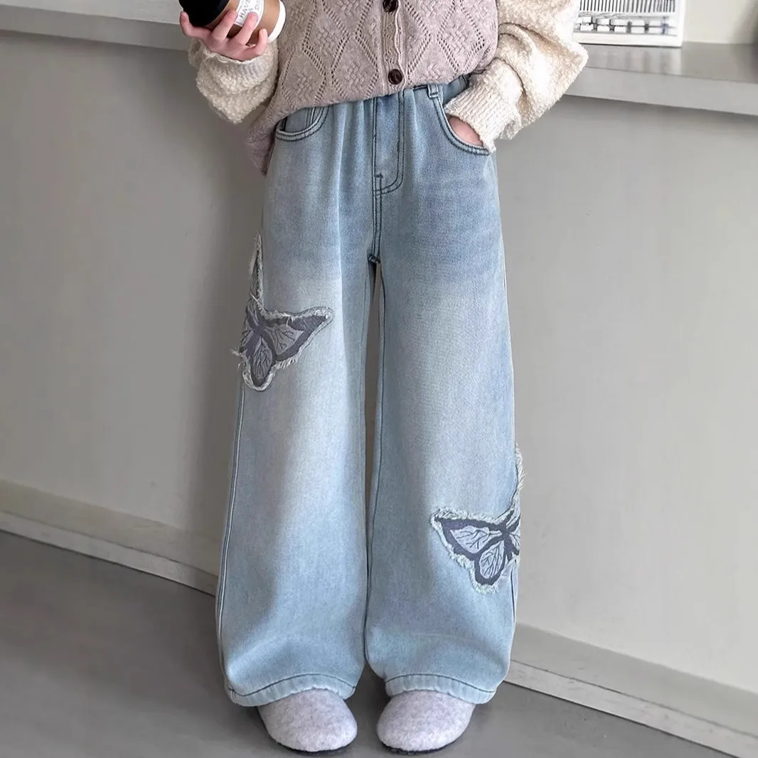 【120-170cm】デニムパンツ 女の子 カジュアル 履きやすい 合わせやすい トレンド デニム ワイドパンツ