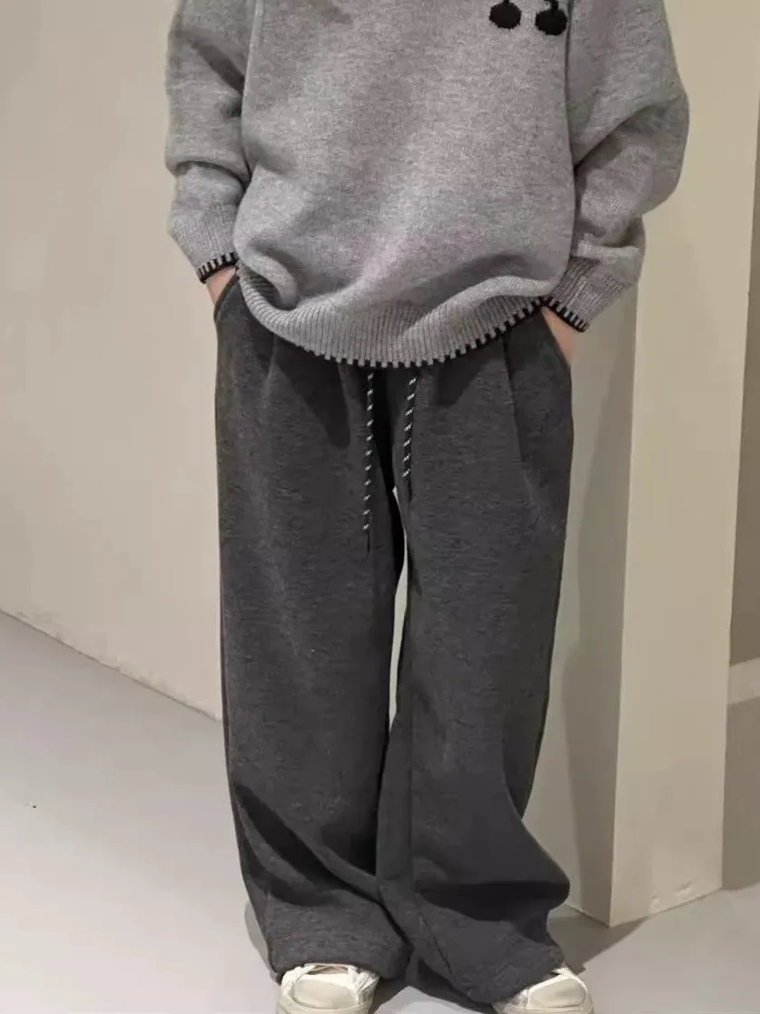 【120-170cm】ワイドパンツ 女の子 カジュアル 履きやすい 無地 ルーズ 長ズボン