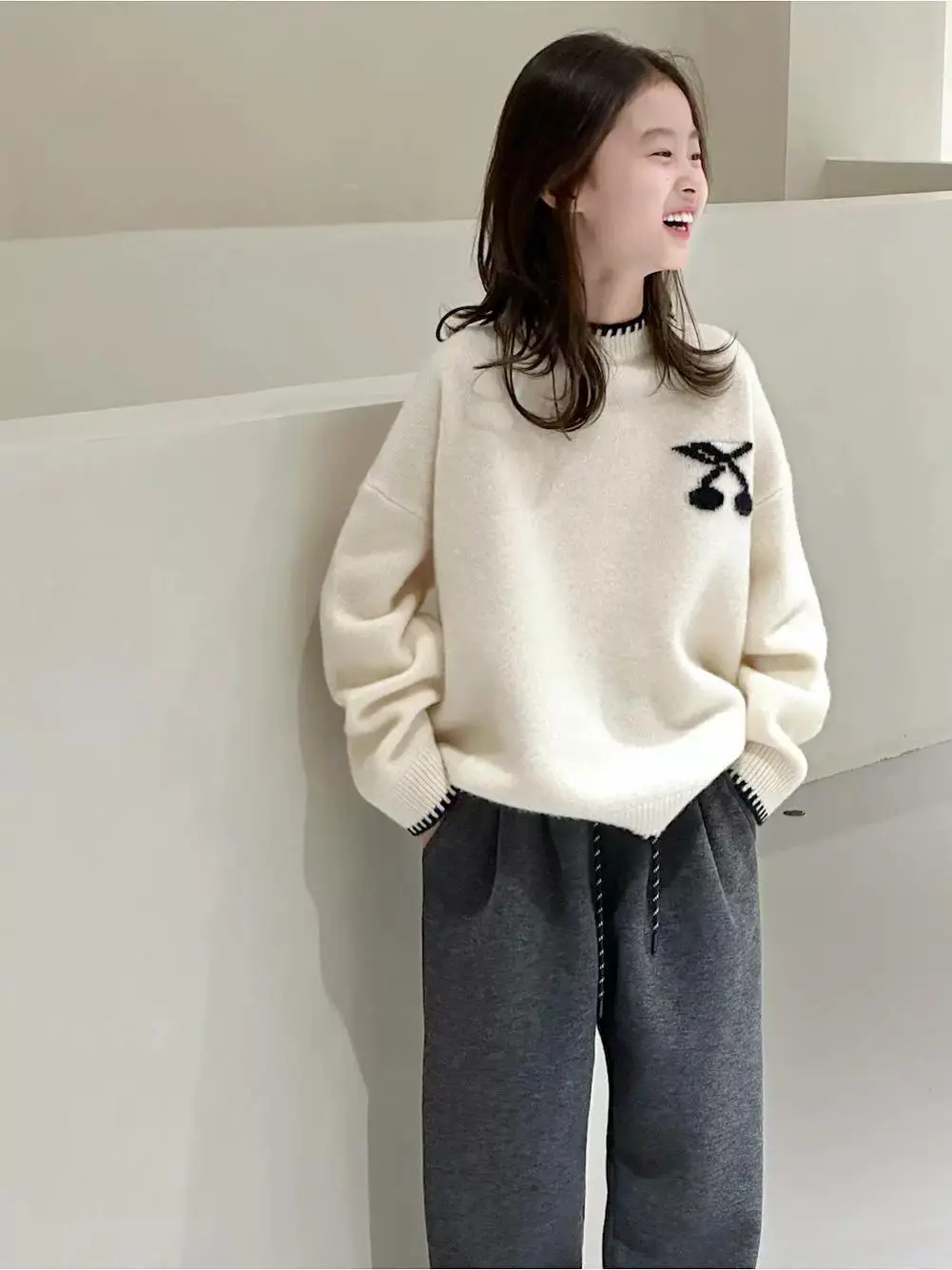 【120-170cm】セーター 女の子 カジュアル ルーズ ラウンドネック 着心地良い ニット セーター