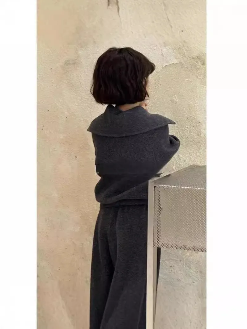 【120-170cm】二点セット シンプル 女の子 着心地良い ニット トップス+ワイドパンツ セットアップ