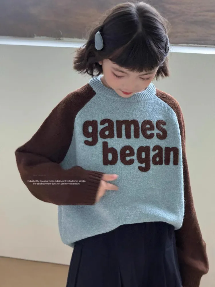 【120-170cm】セーター シンプル 女の子 カジュアル アルファベット 着心地良い ニット トップス