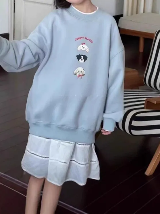 【110-170cm】トレーナーシンプルカートゥーンフェイクレイヤードルーズ可愛いトレーナー