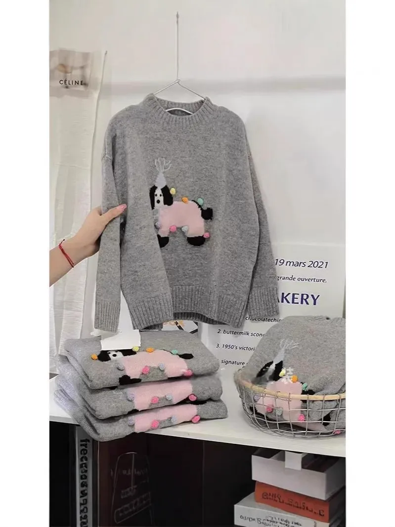 【130-170cm】セーター 女の子 シンプル 合わせやすい レトロ カートゥーン ニット トップス