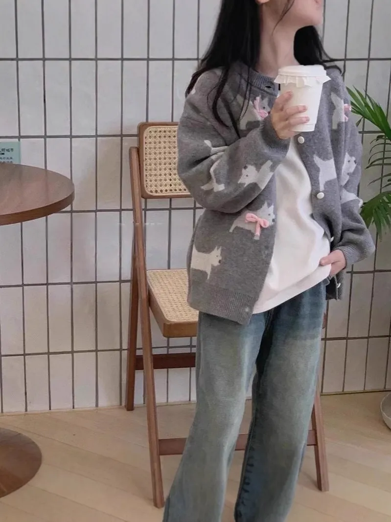 【150-170cm】カーディガン 女の子 ルーズ おしゃれ 定番 シンプル ニット アウター