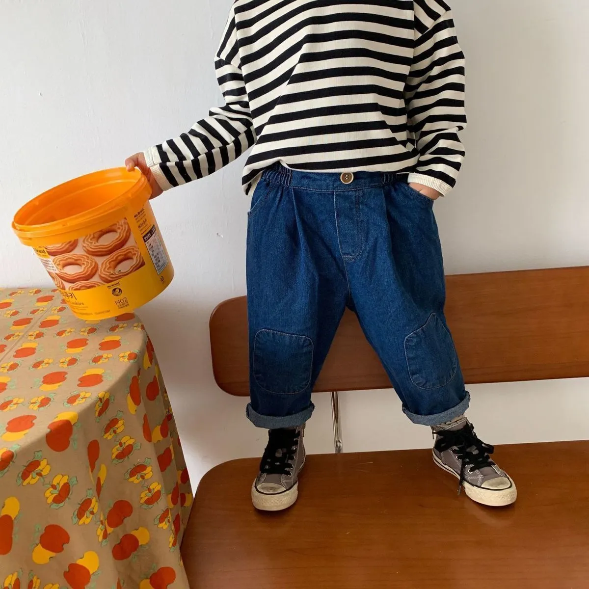 【80-120cm】秋新作 大人気 カジュアル レトロ シンプル 男の子 女の子 ボトムス デニム パンツ