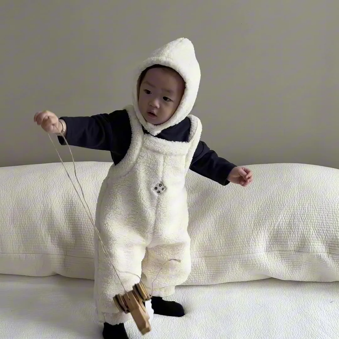 【66-90cm】元気いっぱい やわらかな素材 ふわふわ ベビー あったか ボトムス サロペット