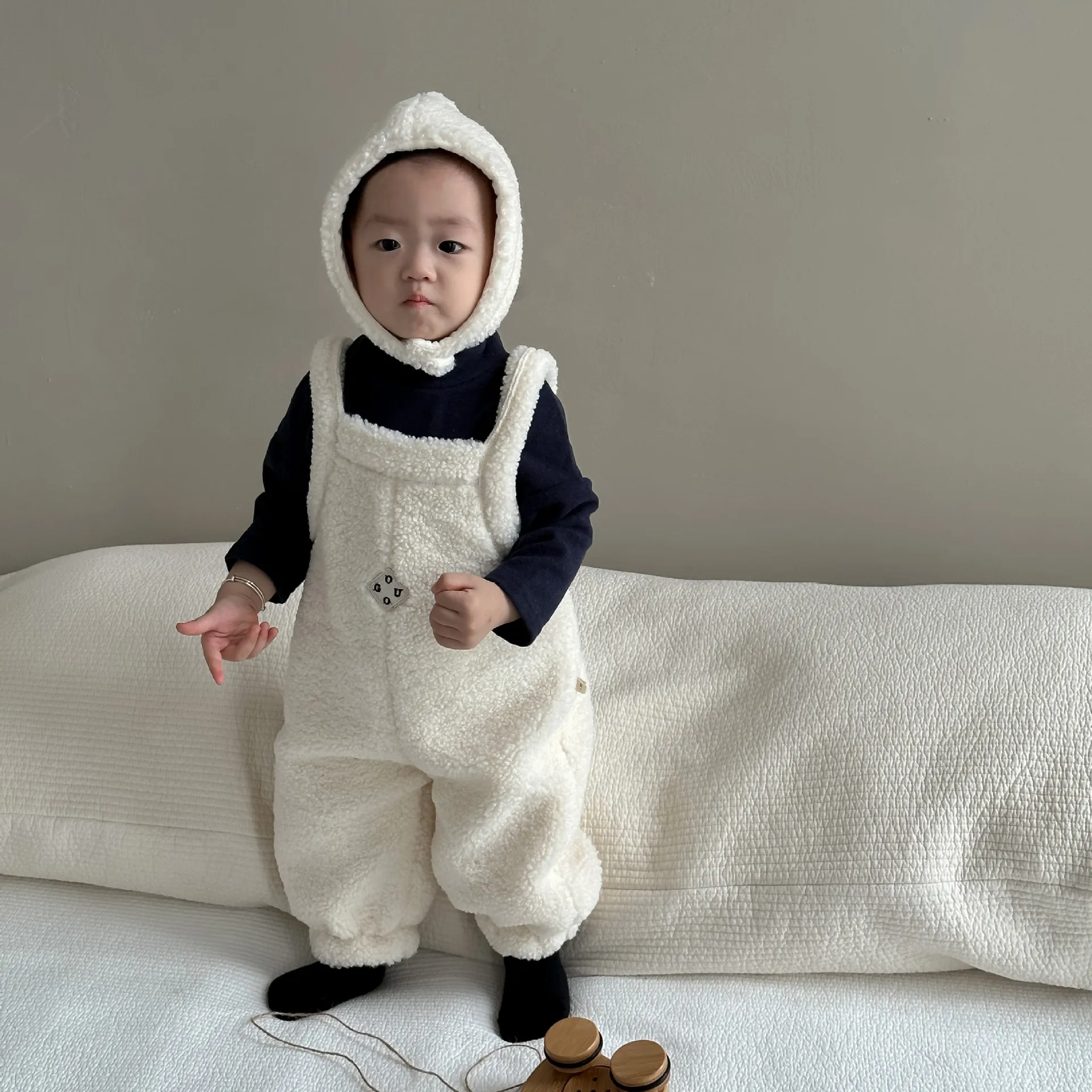 【66-90cm】元気いっぱい やわらかな素材 ふわふわ ベビー あったか ボトムス サロペット