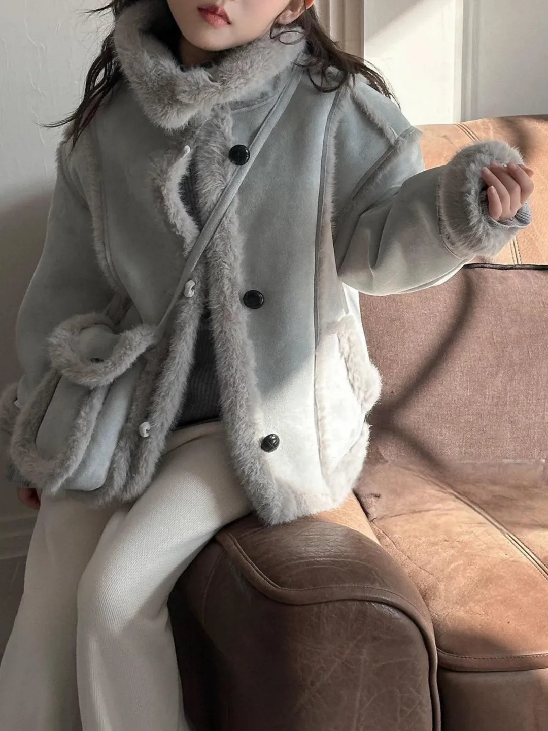 【110-170cm】アウター 女の子 シンプル 定番 合わせやすい ふわふわ 暖い ルーズ アウター