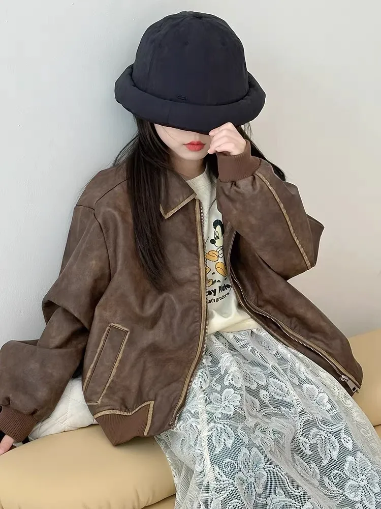 【120-170cm】アウター 女の子 おしゃれ 定番 シンプル ディリー レザー ジャケット