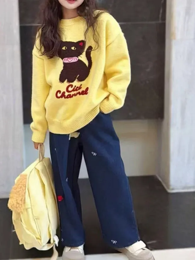 【120-170cm】セーター 女の子 ルーズ おしゃれ 可愛い ラウンドネック トレンド ニット セーター