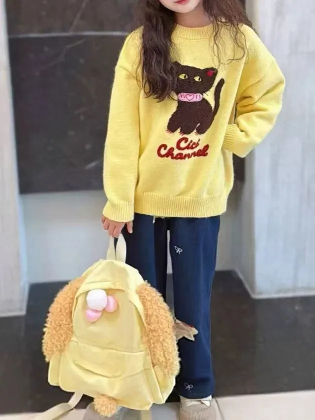 【120-170cm】セーター 女の子 ルーズ おしゃれ 可愛い ラウンドネック トレンド ニット セーター