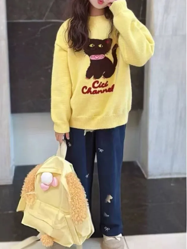 【120-170cm】セーター 女の子 ルーズ おしゃれ 可愛い ラウンドネック トレンド ニット セーター