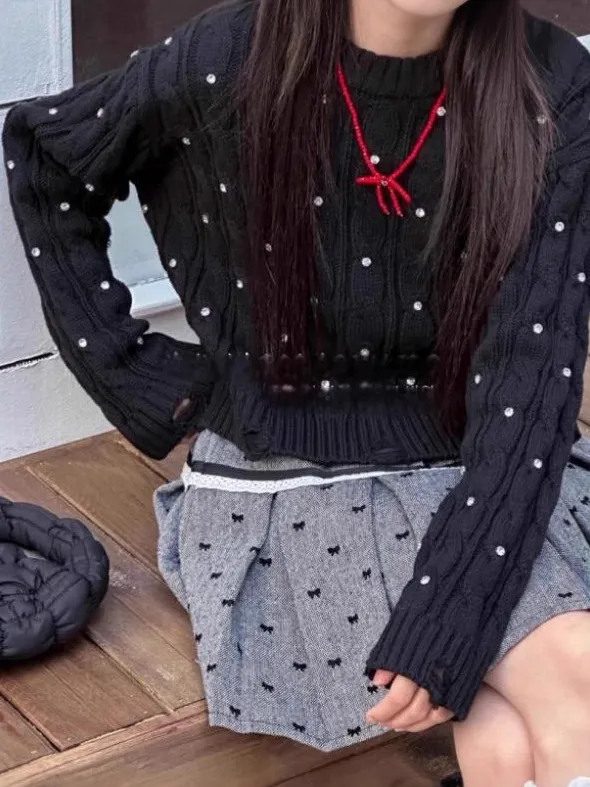 【120-170cm】ニット セーター 女の子 可愛い ディリー おしゃれ ラウンドネック 長袖 トップス
