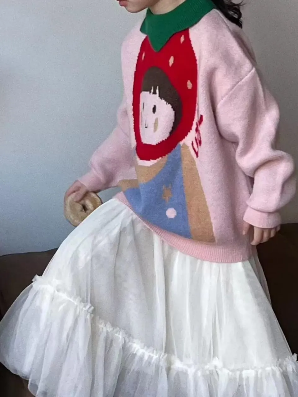 【120-170cm】セーター スウィート ルーズ 合わせやすい ラウンドネック ニット トップス