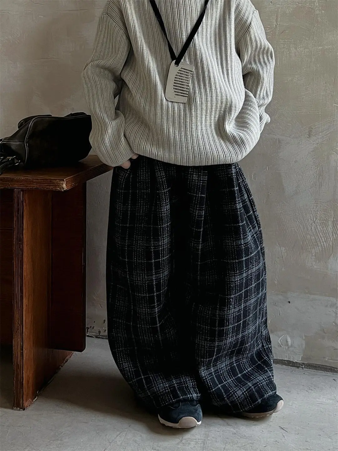【90-150cm】絶対見逃さないで 爆売れ中 レトロ チェック柄 合わせやすい ワイドレッグパンツ